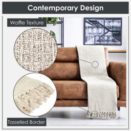 "Emma Barclay Honeycomb Throw Over Blanket 90"" X 100"" Ivory" - thumbnail 3