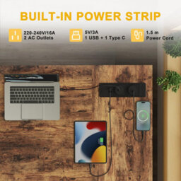 Bexevue Brown Small L Shaped 100X70Cm Reversible Computer Gaming Desk With Power Outlets And Storage Shelves - thumbnail 6