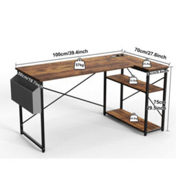 Bexevue Brown Small L Shaped 100X70Cm Reversible Computer Gaming Desk With Power Outlets And Storage Shelves - thumbnail 3