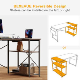 Bexevue Brown Small L Shaped 100X70Cm Reversible Computer Gaming Desk With Power Outlets And Storage Shelves - thumbnail 4