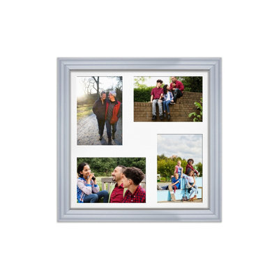 AK Frames 12X12 Silver Classic Multi Photo Frame With White Mount - Holds 4 Apertures (4X) 6X4 Photos - image 1