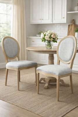 Aspect Furniture Set Of 2 Reiss French Country Solid Wood Dining Chairs, Grey Linen - image 1
