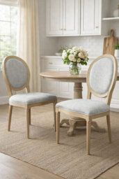 Aspect Furniture Set Of 2 Reiss French Country Solid Wood Dining Chairs, Grey Linen - thumbnail 1