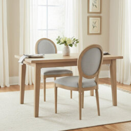 Aspect Furniture Set Of 2 Reiss French Country Solid Wood Dining Chairs, Grey Linen - thumbnail 2