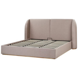 Beliani Ottoman Bed Fabric Monestier 180 X 200 Cm (Eu Super King) Taupe - thumbnail 4