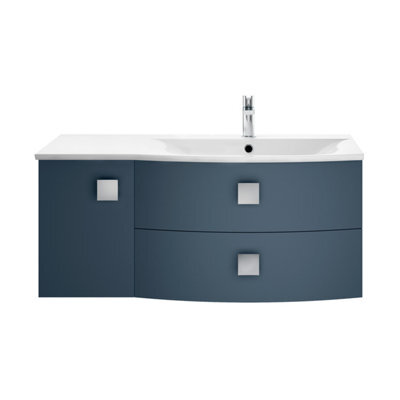 Balterley Gentleshaw Contemporary 1 Door 2 Drawer Right-Hand Wall Hung Vanity Unit With Curved Basin, Mineral Blue, 1000mm - image 1