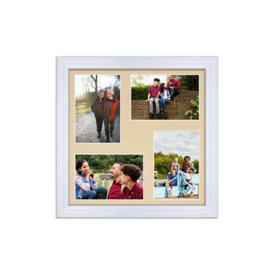 AK Frames 12X12 White Classic Multi Photo Frame With Ivory Mount - Holds 4 Apertures (4X) 6X4 Photos - image 1