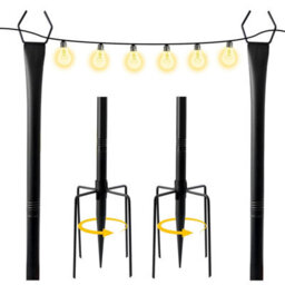 Yueidung String Light Pole For Outdoor Hanging - 10 Ft Patio Post With Fence Brackets Lights, Metal Stand Deck Backyard, Garden