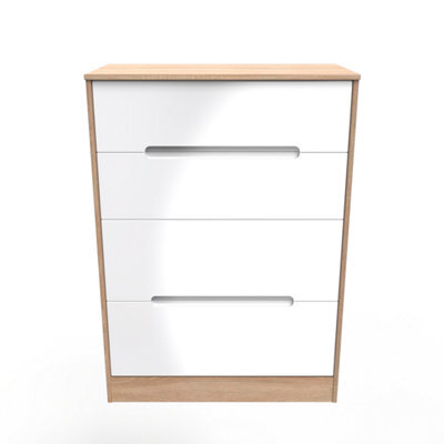 Turin 4 Drawer Deep Chest In White Gloss & Bardolino Oak (Ready Assembled) - image 1