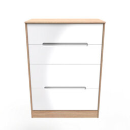 Turin 4 Drawer Deep Chest In White Gloss & Bardolino Oak (Ready Assembled) - thumbnail 1