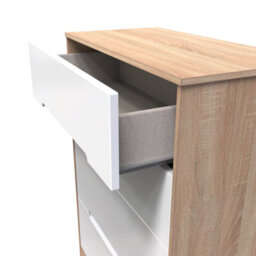 Turin 4 Drawer Deep Chest In White Gloss & Bardolino Oak (Ready Assembled) - thumbnail 5