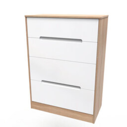 Turin 4 Drawer Deep Chest In White Gloss & Bardolino Oak (Ready Assembled) - thumbnail 3