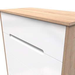 Turin 4 Drawer Deep Chest In White Gloss & Bardolino Oak (Ready Assembled) - thumbnail 4
