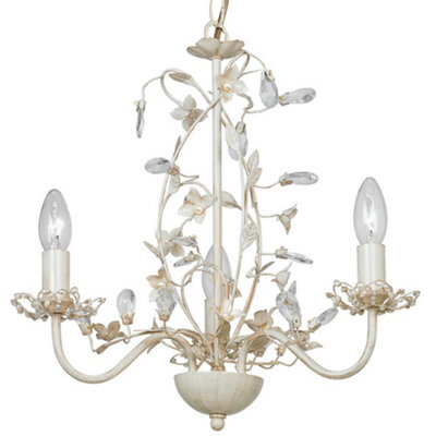 Hanging Flush Ceiling Pendant 3 Light Cream Gold Chandelier Lamp Bulb Holder - image 1