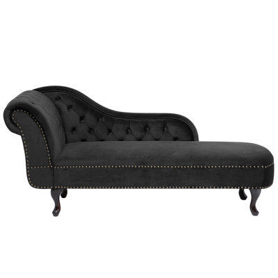 Beliani Left-Hand Chaise Longue Nimes Velvet Black - image 1