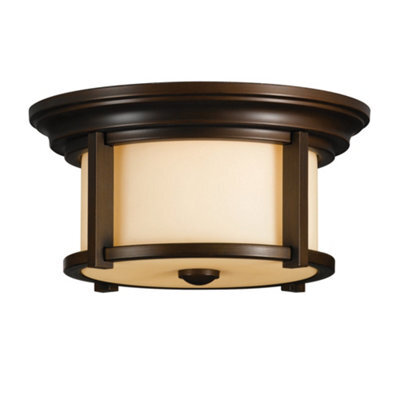 Luminosa Lighting Elstead Merrill 2 Light Outdoor Flush Mount Ceiling Light Heritage Bronze Ip44, E27 - image 1
