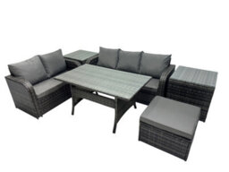 Fimous 6 Seat Outdoor Wicker Pe Rattan Garden Furniture Set Dining Table Sofa Sets With Big Stool 2 Side Tables Dark Grey Mixed - thumbnail 2