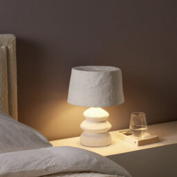 Beliani Handcrafted White Papier-Mâché And Clay Table Lamp For Bedside, 23Cm X 23Cm X 39Cm - thumbnail 1