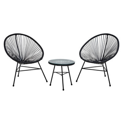 Orsina Steel Black Rattan 3 Piece Patio Set, Sturdy Table And Chairs, Outdoor Round Table And Chair, Lawn Chair Set - image 1