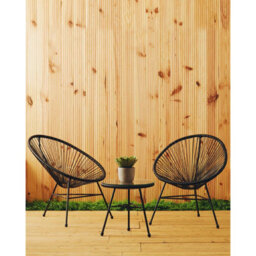 Orsina Steel Black Rattan 3 Piece Patio Set, Sturdy Table And Chairs, Outdoor Round Table And Chair, Lawn Chair Set - thumbnail 7