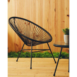 Orsina Steel Black Rattan 3 Piece Patio Set, Sturdy Table And Chairs, Outdoor Round Table And Chair, Lawn Chair Set - thumbnail 8