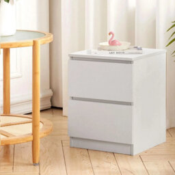 2 Drawers Wooden Nightstand White Bedside Table With Drawer Sofa End Table Bedroom Cabinet - thumbnail 1
