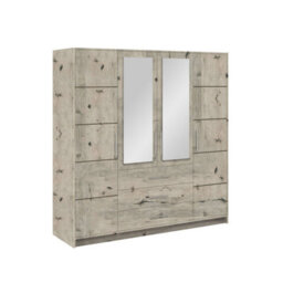 Arte Bali 4-Door Wardrobe - Oak Wellington Finish With Dual Mirrors And Satin Silver Hardware