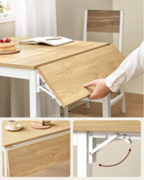 Songmics Vasagle Folding Dining Table, Drop Leaf Extendable, For Small Spaces, Seats 2-4 People, Industrial, Natural Oak And Cloud White - thumbnail 3