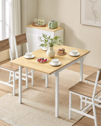 Songmics Vasagle Folding Dining Table, Drop Leaf Extendable, For Small Spaces, Seats 2-4 People, Industrial, Natural Oak And Cloud White