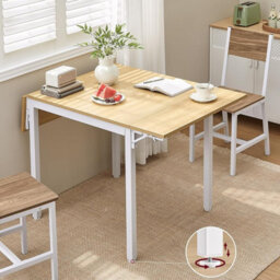Songmics Vasagle Folding Dining Table, Drop Leaf Extendable, For Small Spaces, Seats 2-4 People, Industrial, Natural Oak And Cloud White - thumbnail 4