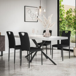 More4Homes Donni Dining Table And Chairs -  White Marble Effect Table Top W Black Legs + Monza Faux Leather Dining Chair Set Of 4 (Black) - thumbnail 1