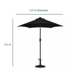 Jack Stonehouse Jsh 2.7M Straight Tilting Garden Parasol - Black Outdoor Round Patio Sunshade With Uv 30+ Protection & Crank Handle Umbrella - thumbnail 3