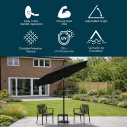 Jack Stonehouse Jsh 2.7M Straight Tilting Garden Parasol - Black Outdoor Round Patio Sunshade With Uv 30+ Protection & Crank Handle Umbrella - thumbnail 2