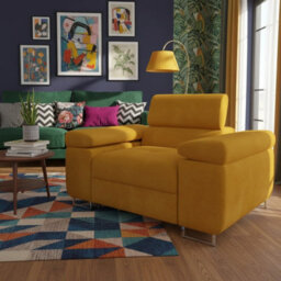 Torezio Armchair With Adjustable Headrests Living Room Upholstered Chipboard Frame Wave Spring 134X102X7090Cm Mustard
