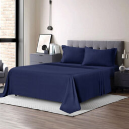 Ameha Navy Cotton Sheet Wrinkle & Shrinkage Resistant Flat Bed Sheet King 270X298Cm, Breathable Hotel Quality Bedding Sheet