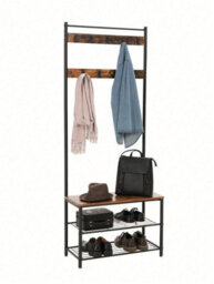 LEDREM Coat Rack, Coat Stand With Shoe Storage Bench, Hall Tree With Shoe Rack, 3-In-1 Design, Steel Frame - thumbnail 9