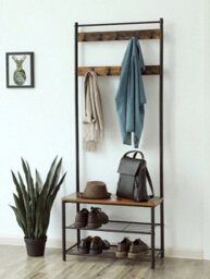 LEDREM Coat Rack, Coat Stand With Shoe Storage Bench, Hall Tree With Shoe Rack, 3-In-1 Design, Steel Frame - thumbnail 8
