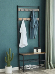 LEDREM Coat Rack, Coat Stand With Shoe Storage Bench, Hall Tree With Shoe Rack, 3-In-1 Design, Steel Frame - thumbnail 2