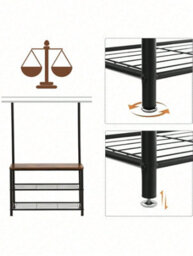 LEDREM Coat Rack, Coat Stand With Shoe Storage Bench, Hall Tree With Shoe Rack, 3-In-1 Design, Steel Frame - thumbnail 5
