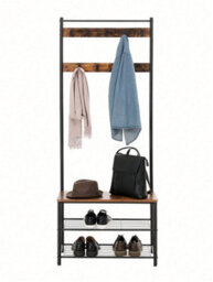 LEDREM Coat Rack, Coat Stand With Shoe Storage Bench, Hall Tree With Shoe Rack, 3-In-1 Design, Steel Frame - thumbnail 4