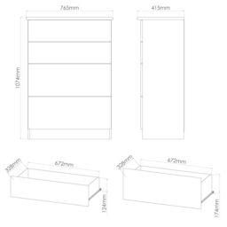 Rovigo Ready Assembled Gloss Dusk Grey 4 Drawer Chest (H)1074mm (W)765mm (D)415mm - thumbnail 7