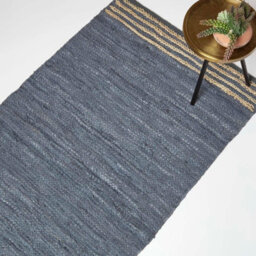 Homescapes Grey Recycled Leather Handwoven Stripe Rug, 120 X 170 Cm - thumbnail 1