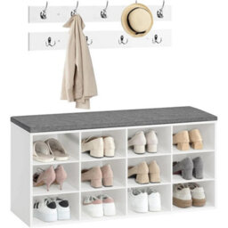 12 Compartments Shoe Bench & Coat Rack Padded Seat Storage Shoe Rack - thumbnail 4