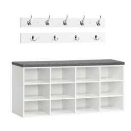 12 Compartments Shoe Bench & Coat Rack Padded Seat Storage Shoe Rack - thumbnail 5