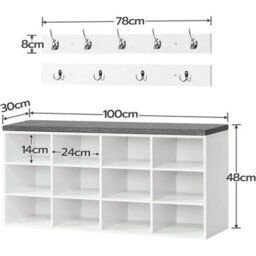 12 Compartments Shoe Bench & Coat Rack Padded Seat Storage Shoe Rack - thumbnail 2