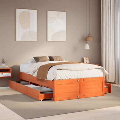Berkfield Bed Frame Without Mattress With Drawers Wax Brown 120X190 Cm Small Double Solid Wood Pine - image 1