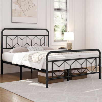Yaheetech Black 4Ft6 Double Metal Bed Frame With Diamond Pattern Headboard And Footboard - image 1
