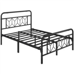 Yaheetech Black 4Ft6 Double Metal Bed Frame With Diamond Pattern Headboard And Footboard - thumbnail 2