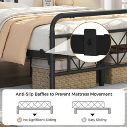 Yaheetech Black 4Ft6 Double Metal Bed Frame With Diamond Pattern Headboard And Footboard - thumbnail 5