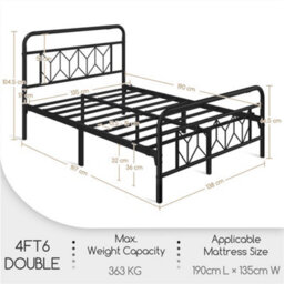 Yaheetech Black 4Ft6 Double Metal Bed Frame With Diamond Pattern Headboard And Footboard - thumbnail 3